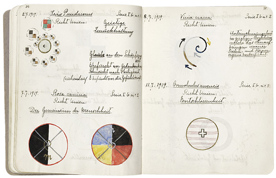 carnet de recherche de hilma af klint, digrame et cercle.